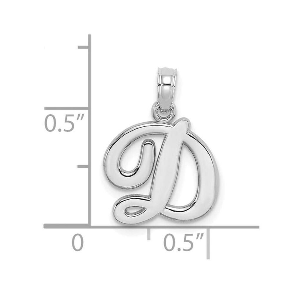 10k White Gold Polished D Script Initial Charm - image 8